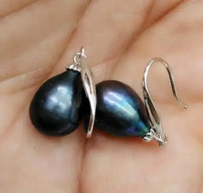 free shipping&gt&gt&gt&gtnoble jewelry hot real photos10-12 MM AAA+ BLACK Dripping PEARLS EARRING 14K/20 YELLOW GOLD hook | Украшения и