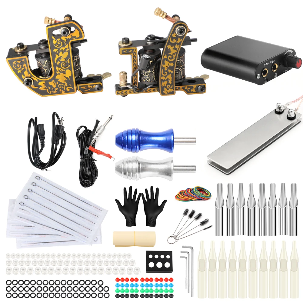 

Solong Tattoo Machine Set Two Coil Machine For Liner and Shader Power Supply Foot Pedal Grip Needles Tattoo Body&Art TK201-30