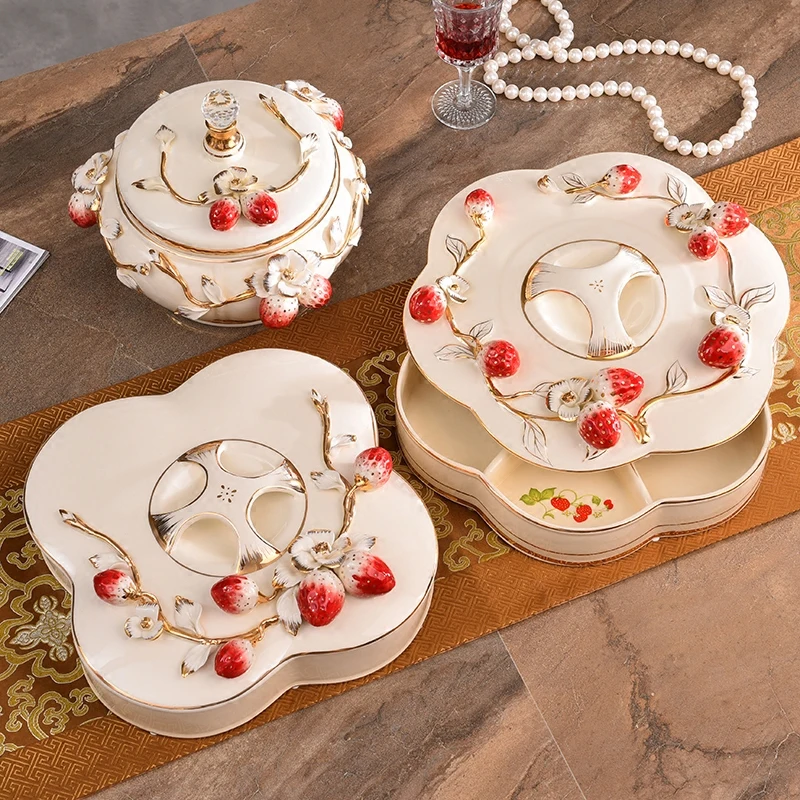 Beste Creatieve Aardbei Europa keramische fruitschaal Snoep Opslag jar woondecoratie bruiloft decoratie gedroogd fruit lade beeldje geschenken