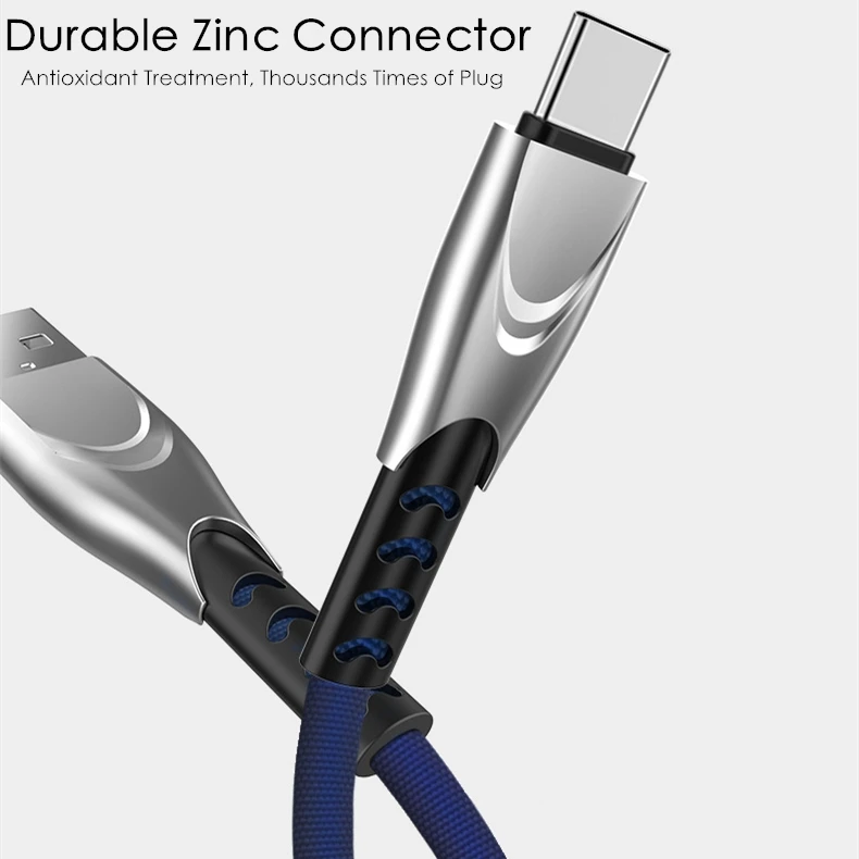 Цинковый USB кабель 5V 2.8A Быстрая зарядка Плоский нейлоновый Тип C Micro USB кабель зарядное устройство провод шнур для iPhone iPAD huawei samsung Xiaomi