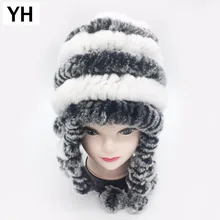 Новинка, Модный женский Настоящий мех кролика, шапка, зимняя женская шапка из меха кролика Рекс, шапка s, теплая вязаная, настоящий мех кролика, шапка