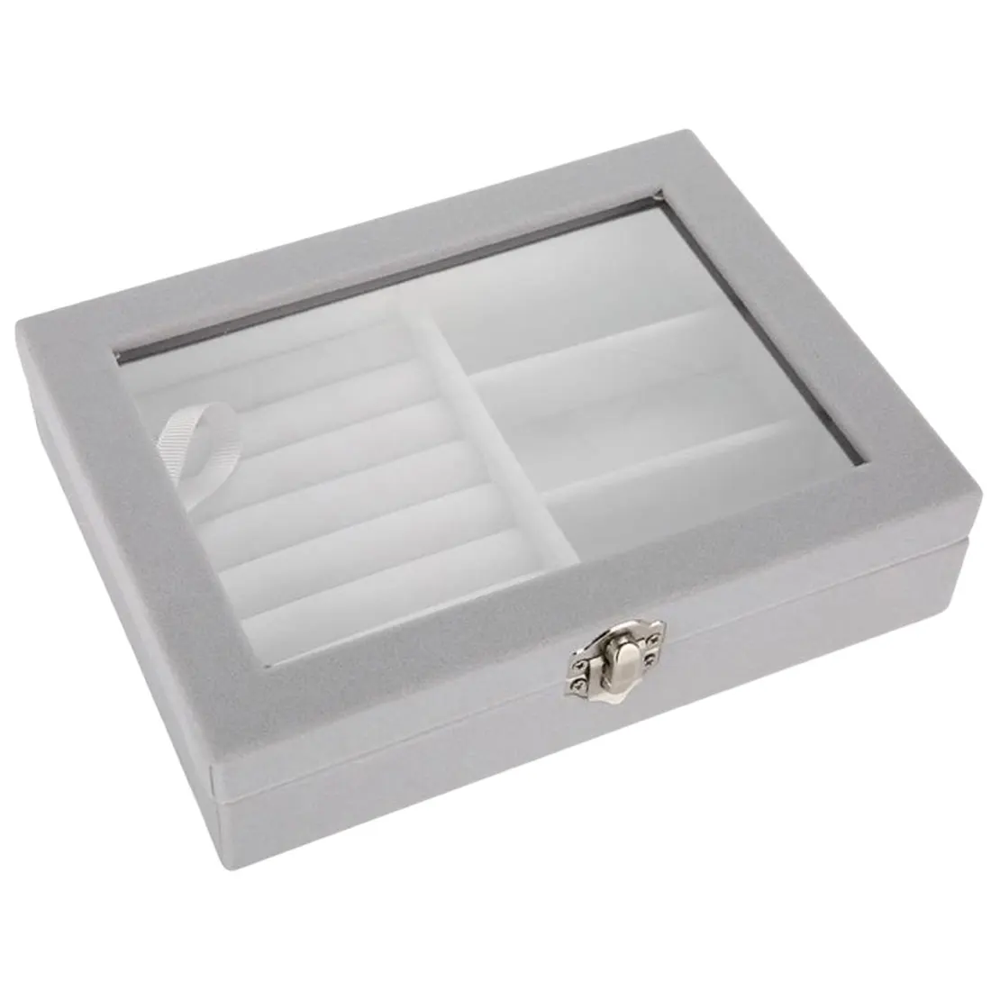 

Flannel Square Jewelry Organizer Storage Box 2 Slots Functional Tray Small Ring Earrings Display Carrying Jewelry Packaging Box