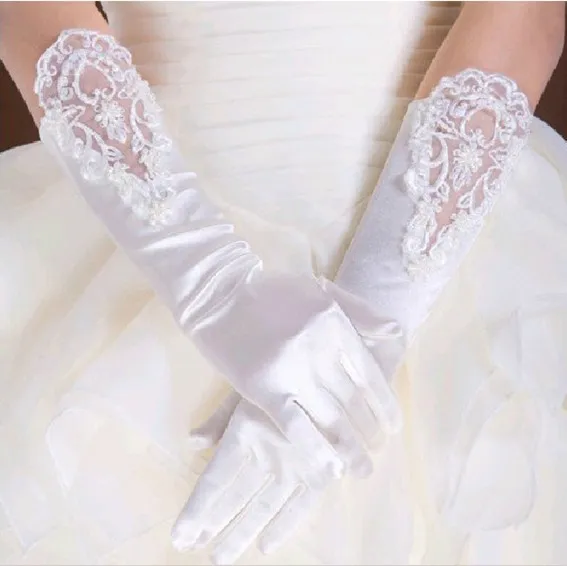 Kid child flower girl white long gloves white princess student lace