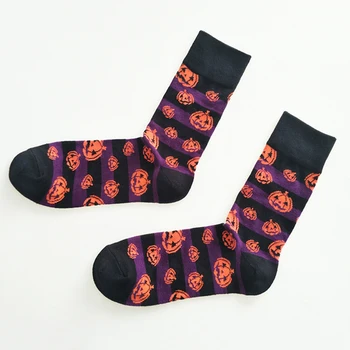 

HEGNSONG Autumn Winter Cartoon Pattern Pumpkins Socks Personality Men's Halloween Sweat Breathable Socks Mid Tube Socks