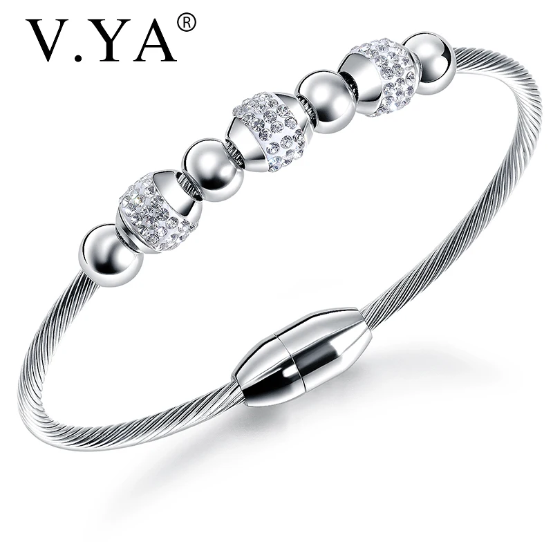 V. YA роскошный золотой браслет с бусинами для женщин, серебряные браслеты из нержавеющей стали, модный браслет с бусинами для женщин, ювелирный подарок