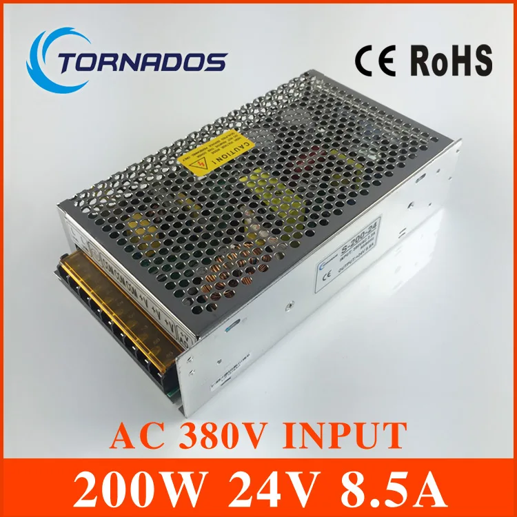 380VAC input 24V 8.5A output 200W high reliability industrial switch power supply AC-DC Converter S-200-24
