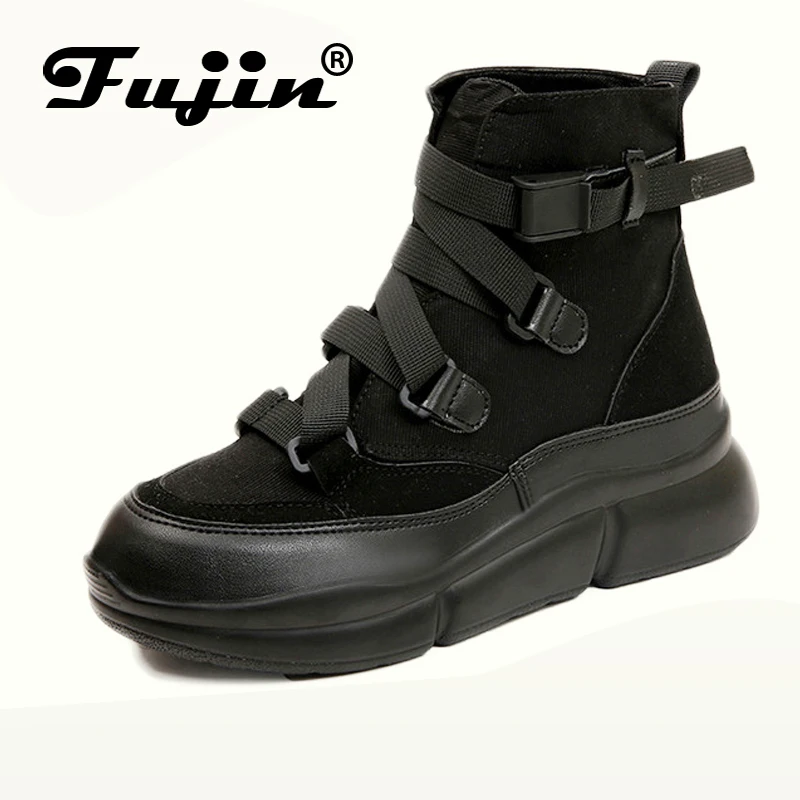 Fujin 2018 New Arrival Canvas Ankle Boots For Women Hook Loop Platform Boots Fashion Punk Black Boots Flat Shoes Winter Boots Fujin 2018 New Arrival Canvas Ankle Boots For Women Hook Loop Platform Boots Fashion Punk Black Boots Flat Shoes Winter Boots