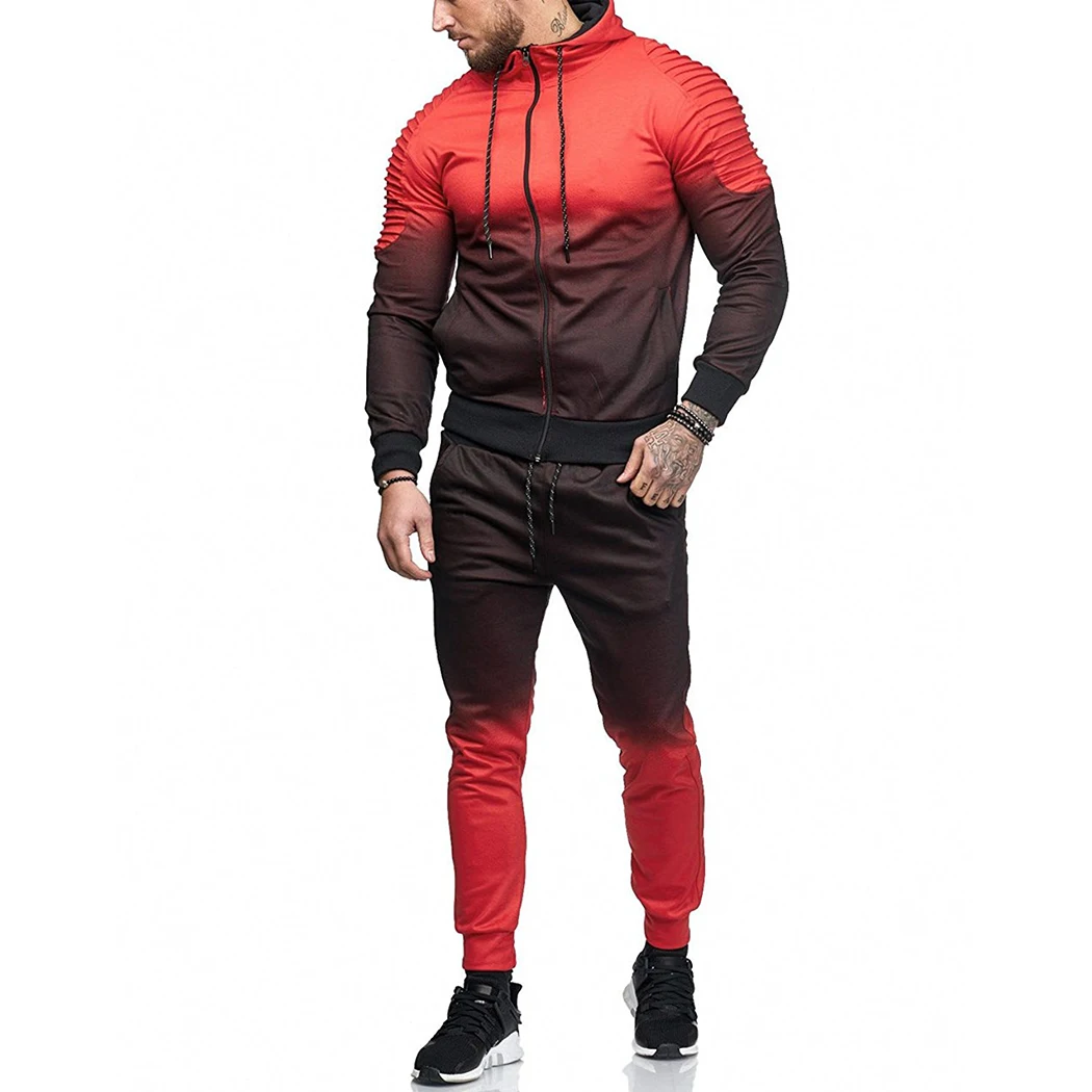 Новый Для мужчин костюм Комплект из 2 предметов модные толстовки с капюшоном и Фитнес брюки мужские с капюшоном куртки Jogger Спортивная Для