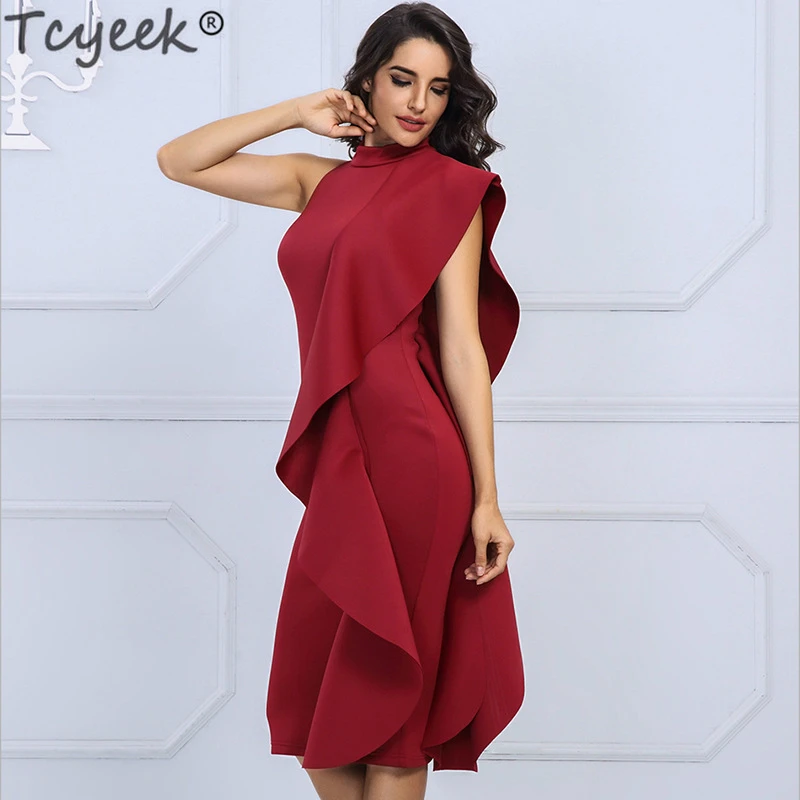 Tcyeek Elegant Dresses Woman Party Night Sexy Bodycon Dress Long Maxi Dresses White Ruffle Dresses Club Vestidos 2019 LWL1719