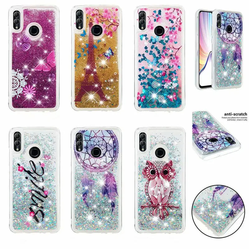 

For Huawei P Smart 2019 Case Liquid Glitter Silicone owl Tower Soft TPU Cover For Huawei Honor 10 Lite Phone Cases Quicksand