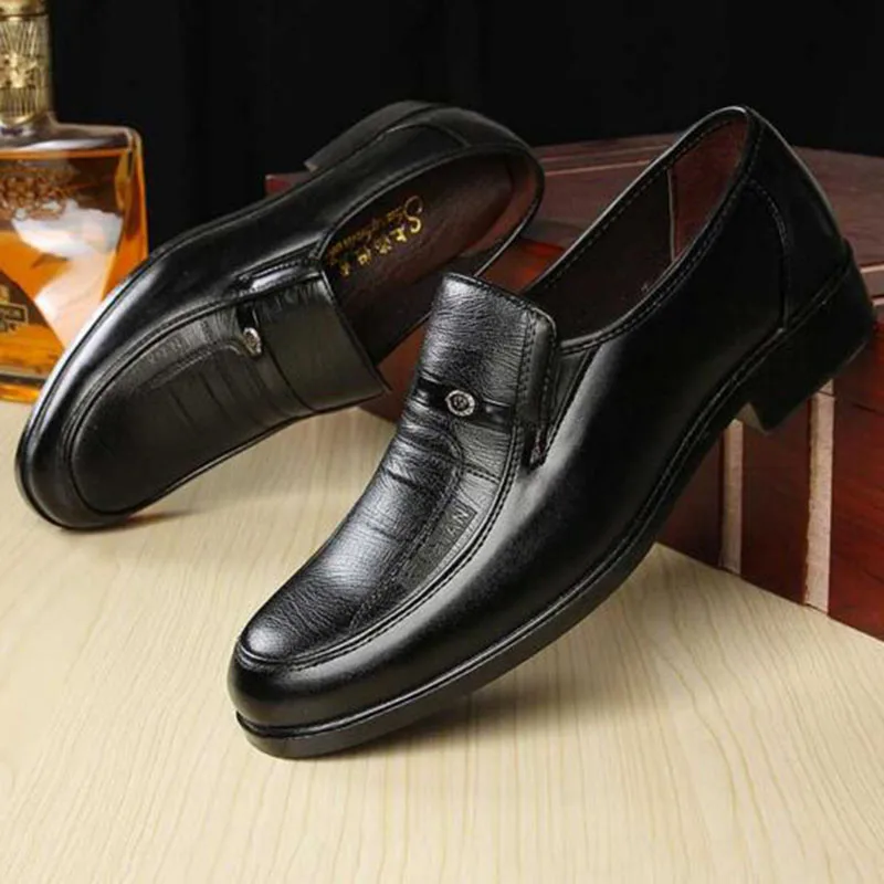 

Spring Autumn Wear England Style Men Fashion Dress Genuine Leather Shoes,Slip-on Solid Color Pointed Toe Comfortable Single Shoe