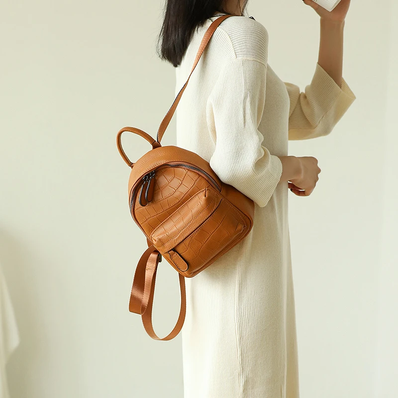 Новинка, модная Высококачественная сумка из натуральной кожи, маленькая дорожная сумка, винтажный рюкзак для ноутбука, Женский рюкзак