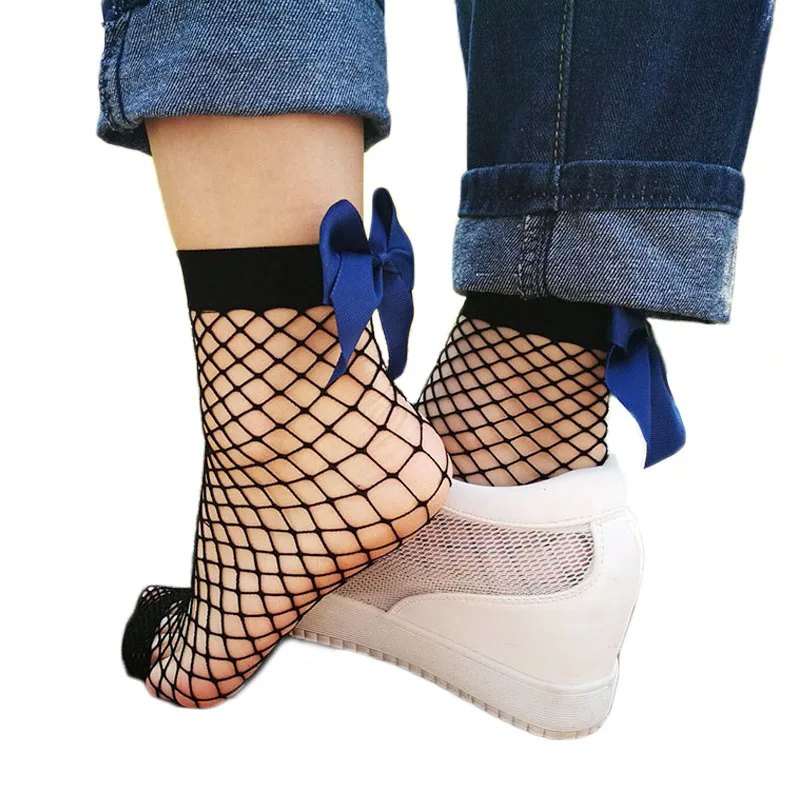 Носки с цветочным принтом и бантом; забавные короткие носки с большим бантом и лентой; ажурные носки; женские носки; meias calcetines mujer