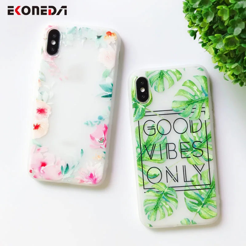 

EKONEDA Matte Silicone Case For iPhone 8 Case Leaf Patterned Cases For iPhone X XS Max XR 6 6S 8 7 Plus 7 Case Soft Cover
