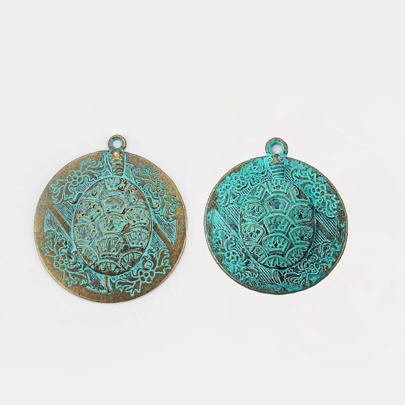 

5pcs Verdigris Patina/Ancient Greek Bronze Carve Turtle/Tortoise Round Charms Pendants for Necklace Findings For DIY Jewelry