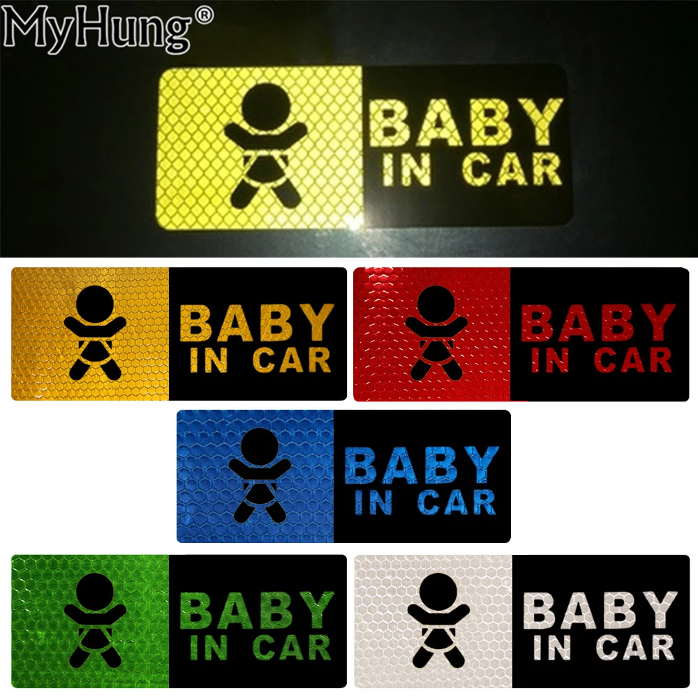 

Reflective Tape Sheeting Baby In Car Sticker Body Warning Truck Auto Automotive Decal Reflection Color Decoration 15x6cm 1pc