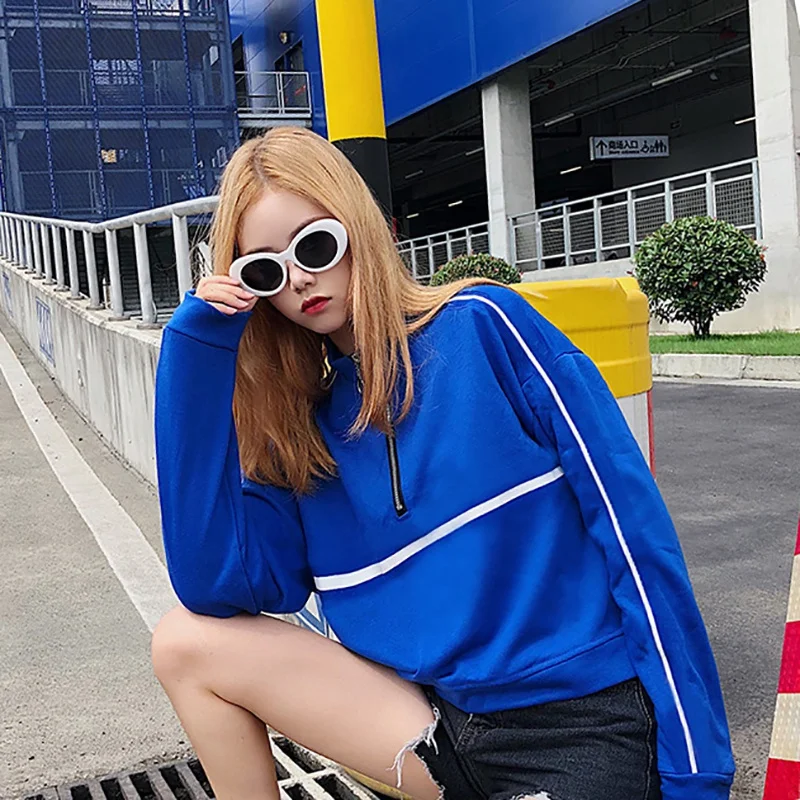 

2018 Autumn Korean Style Woman Sweatshirt Hoodie Sweatshirt Female Sweatshirt Hoodie Zipper Patchwork Bluzy Damskie