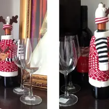 Рождественское красное вино крышки бутылки крытые украшения шляпы с рогами Топы Костюмы кухня ужин Рождество