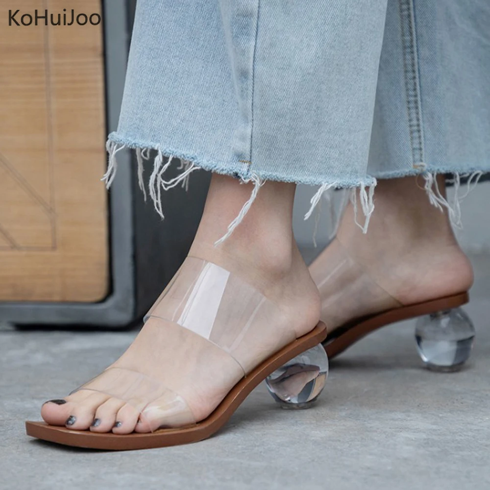 

KoHuiJoo Summer PVC Transparent Sandals Women Fashion Strange Style Med Heels Sandals Ladies Clear Slippers Shoes