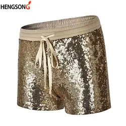 Женские повседневные шорты летние короткие штаны эластичный шнурок на талии танцевальные шорты золото 2018 новые модные сексуальные
