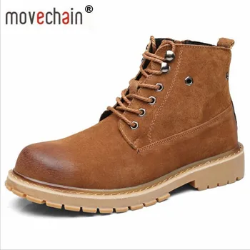 

movechain Men's Suede Leather Lace-Up Martin Ankle Boots Man Winter Warm Military Boot Mens Outdoor British Style Vintage Shoes