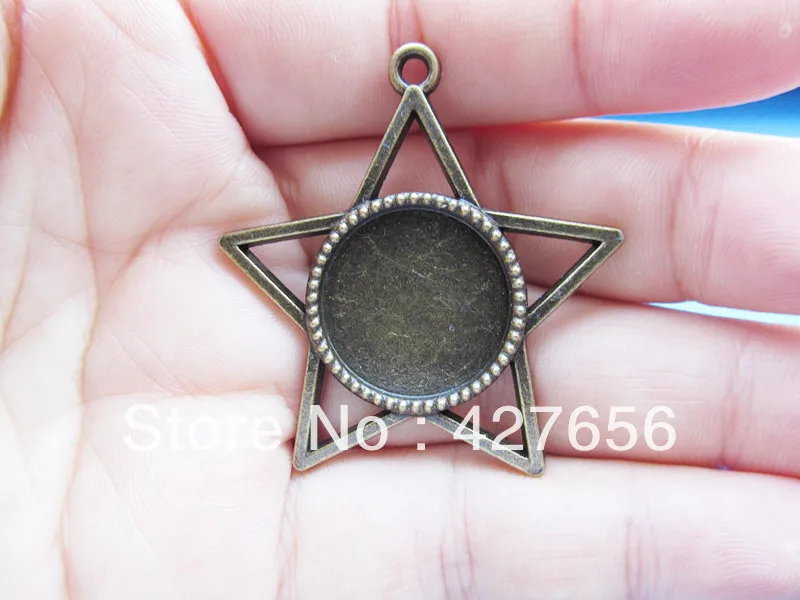 

10 шт. античная серебряная/бронзовая пятиконечная звезда, круглая основа, оправа, подвеска, Очаровательная/фурнитура, подходит для кабошона 18 мм/камеи