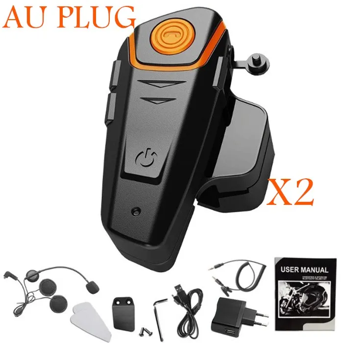 

2PCS/LOT BT-S2 Motorcycle Intercom Helmet Headsets Wireless Bluetooth Interphone Handsfree Waterproof FM Radio AU Plug