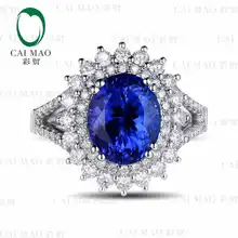 CaiMao 18KT/750 White Gold 2.76 ct Natural IF Blue Tanzanite AAA 0.92 ct Full Cut Diamond Engagement Gemstone Ring Jewelry