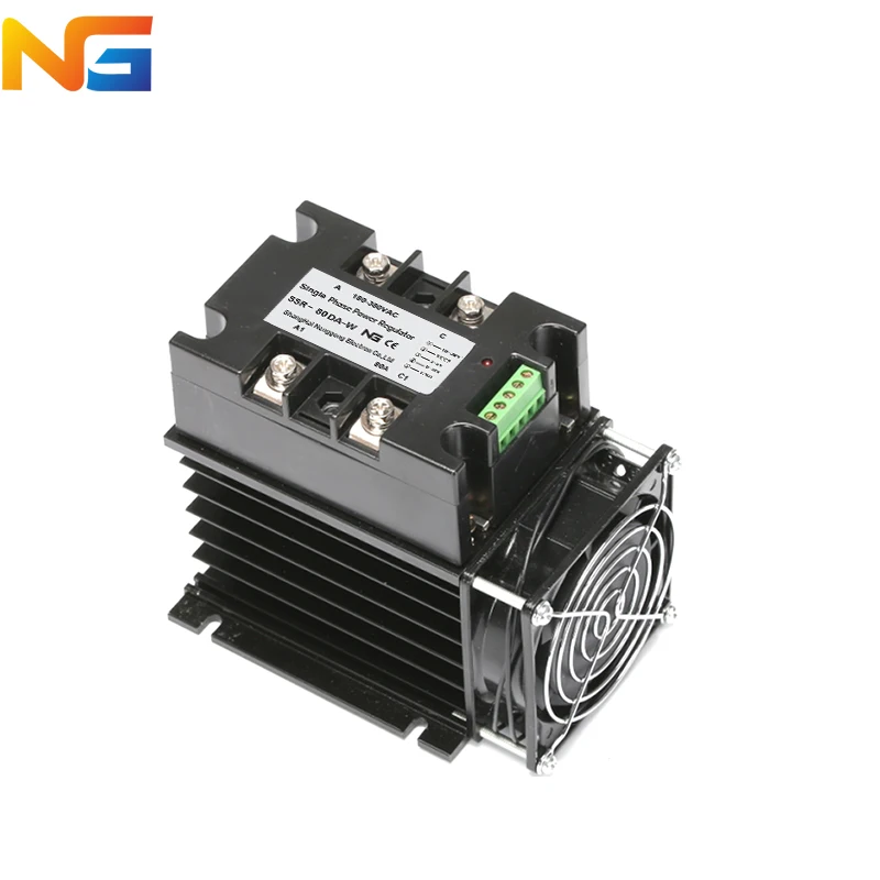 

NG SSR-80DA-W voltage regulator module single phase SCR regulate voltage multiple control signal with radiator and fan