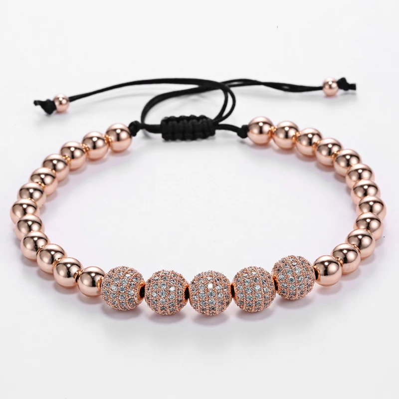 Mcllroy & Bangles Braiding Macrame Men Bracelets Pave Black 8mm CZ Ball Connector Jewelry & 6mm Titanium Steel Bracelets