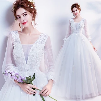 

New white long sleeve sweat lady girl women princess bridesmaid bridal banquet party dress gown
