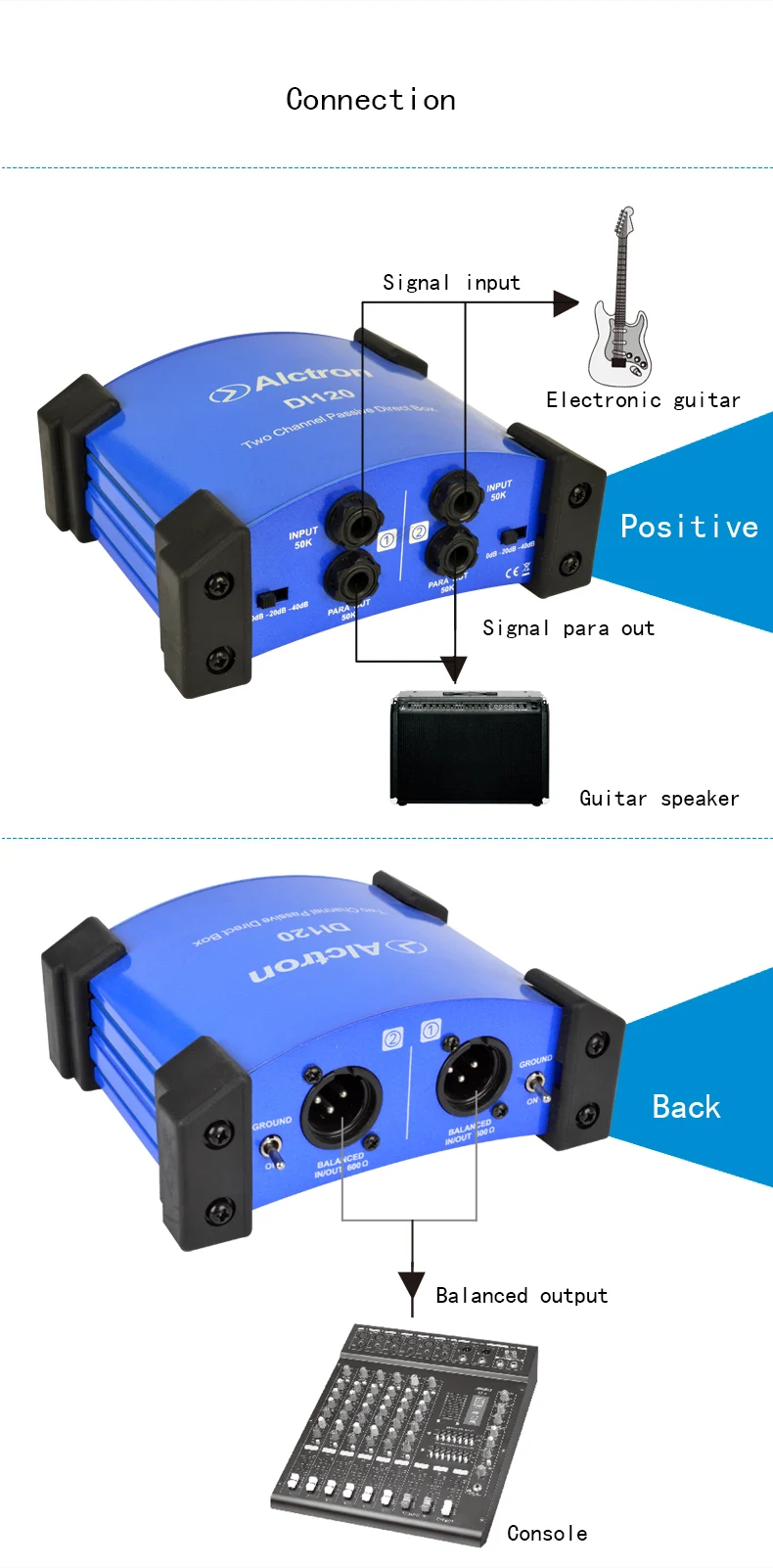 Alctron DI-120 DI Прямая Коробка Новое поступление пассивный стерео DI Прямая Коробка 2 канала Alctron DI120