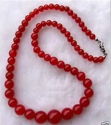 

FREE SHIPPING 6-14mm Red jade Round Beads Jewelry Necklace 18