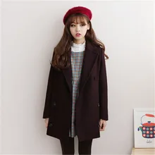 Новая мода, двубортное Женское пальто, Тренч, отложной воротник, шерстяная Ретро шерстяная куртка, кофе, свободная верхняя одежда, YY89