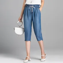 Лето Новое поступление летние джинсы feminino до середины икры шаровары tencel тонкие джинсы женские 19212