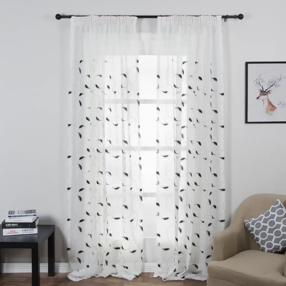 Topfinel Leaves Pattern White Sheer Curtains Window Tulle Curtains