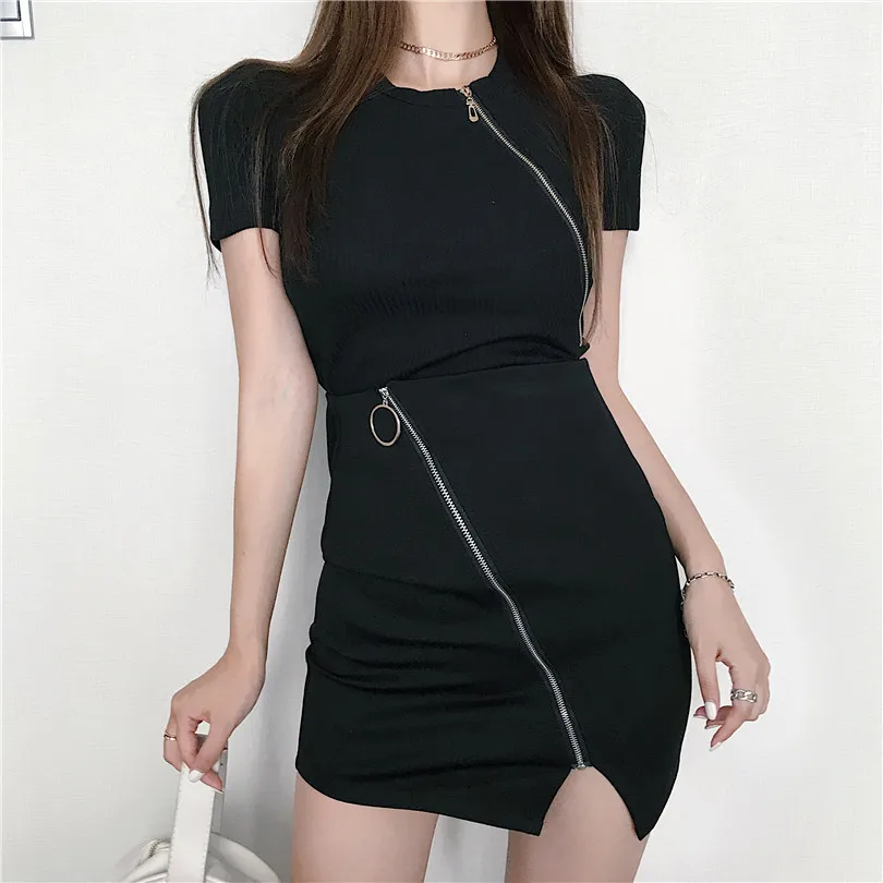 Summer Chic Fashion Cute Skirt Women Retro Zipper High Waist Split Slim Mini Skirts Solid Casual Streetwear | Женская одежда