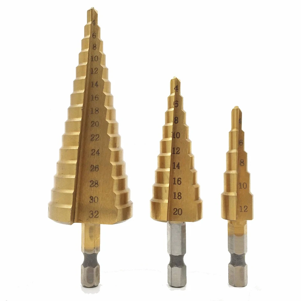 

3pcs 4-12/20/32mm Large HSS Steel Step Cone Cut Set Drill Tools Titanium Drill Bits Hole Cutter Durable Coated Metal Drill Bit