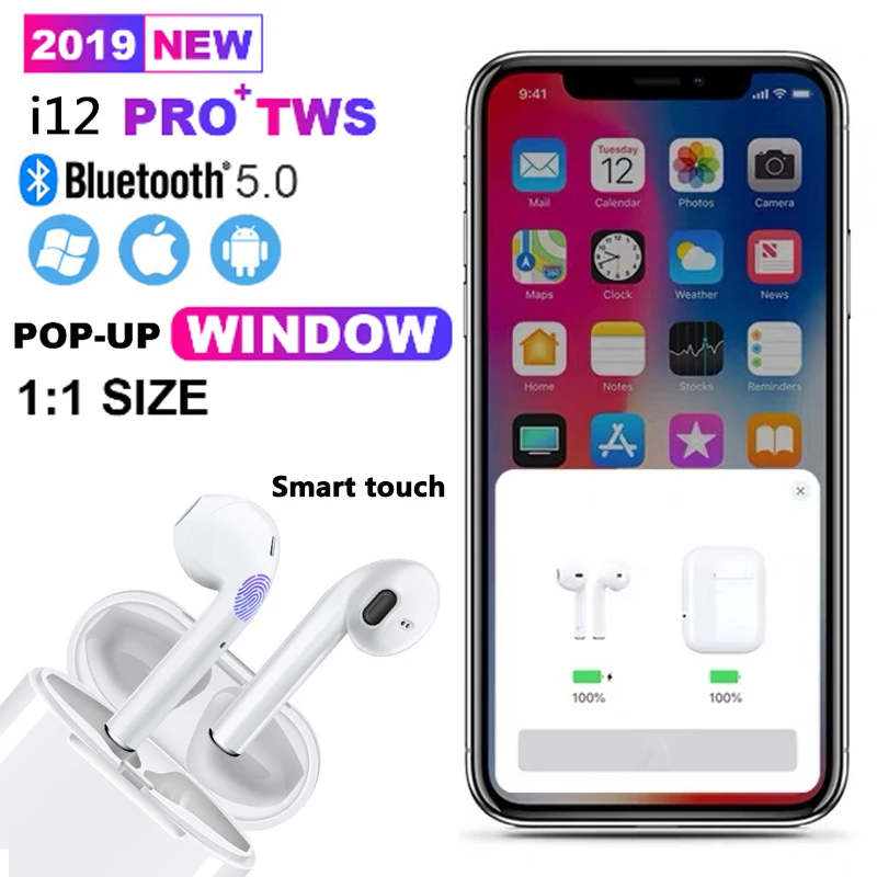 

i12 tws Bluetooth Earphone Wireless earphones Touch control Earbuds 3D Surround Sound & Charging case for Android iPhone phone