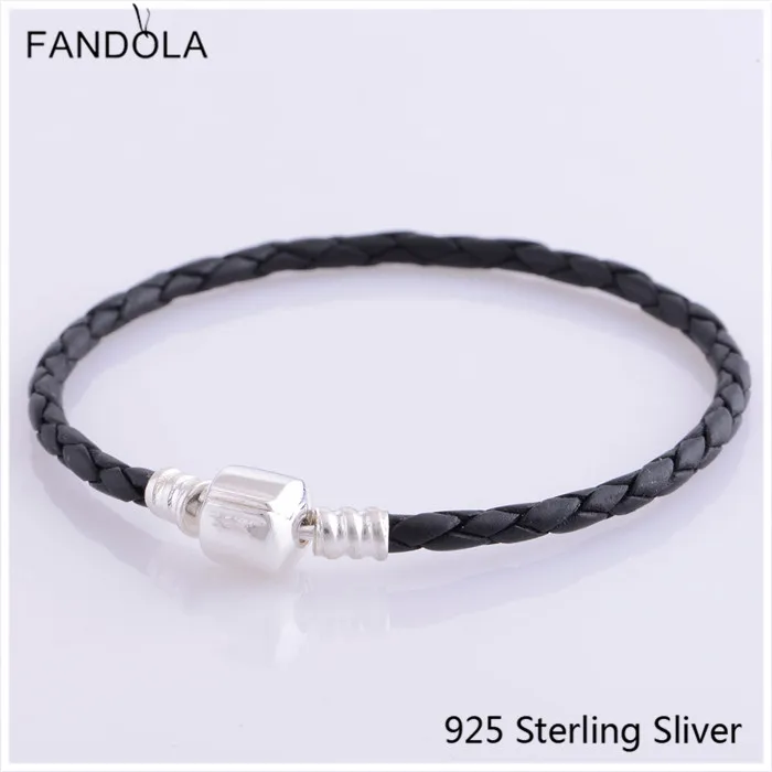 

Black, Single & Double Leather Clasp Bracelet Authentic 925 Sterling Silver Fits European Charm For Women Fashion Unique Gift