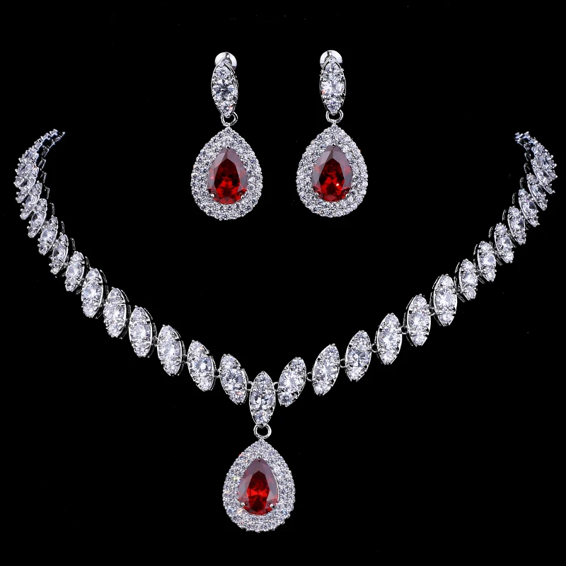 Emmaya Simulated Bridal Silver Necklace Sets 5 Colors Wedding Jewelry Parure Bijoux Femme Party Gift bridal jewelry sets