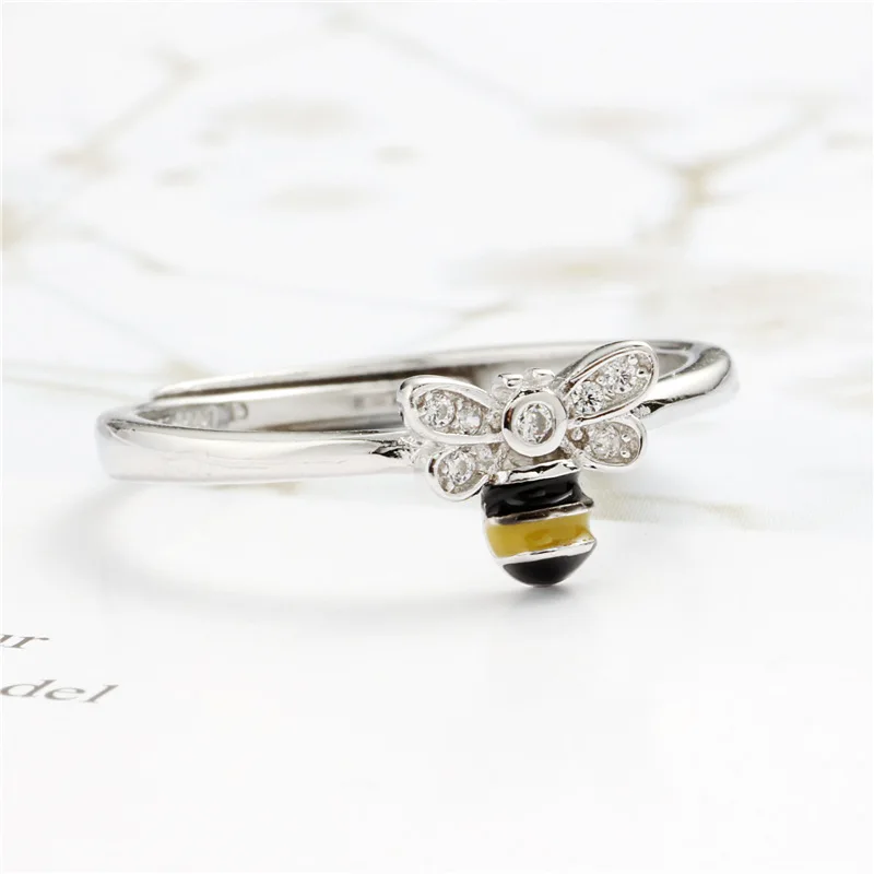 bee drop glaze cz open ring 100% Sterling 925 silver Jewelry Vintage Adjustable rings for women girl gift