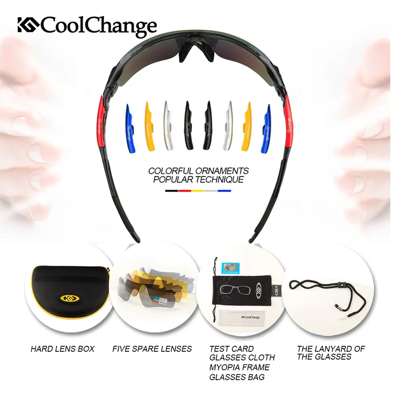 CoolChange Polarized Cycling Glasses Bike Outdoor Sports Bicycle Sunglasses For Men Women Goggles Eyewear 5 Lens Myopia Frame