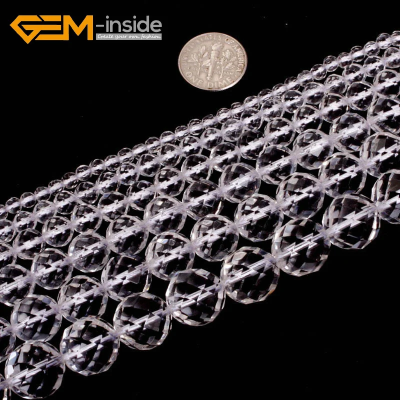 

Gem-inside AAA Grade Faceted Natural Clear White Rock Quartzs Beads For Jewelry Making 15inches DIY Jewellery
