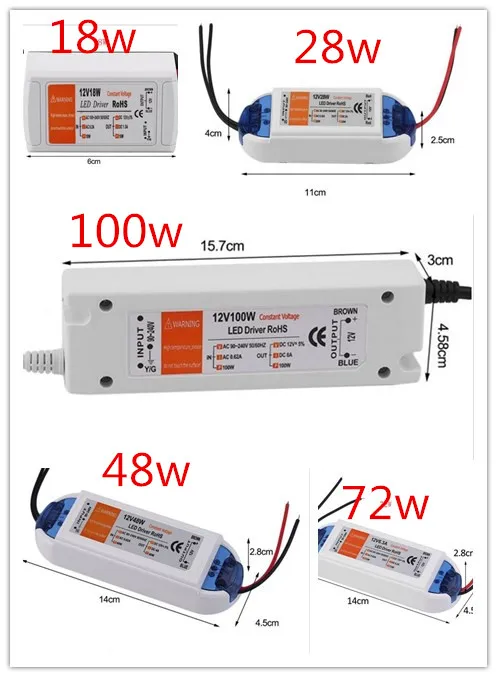

Register mail 2PCS Led Driver Power Supply Transformer DC12V 18W 28W 48W 72W 100W 1.5 A 2.33A 4A 6A 8.33A