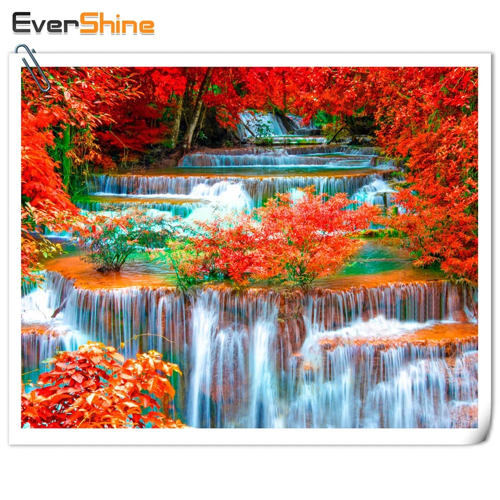 

EverShine Diamond Embroidery Autumn Landscape Waterfall Full Square Rhinestone Mosaic Diamond Painting Cross Stitch Home Decor