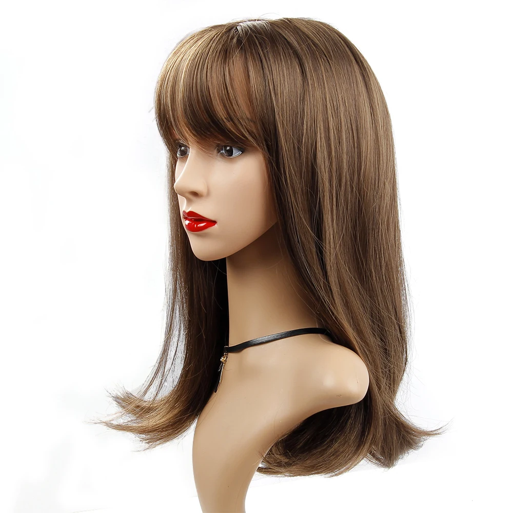 Pelucas marrones largas para mujeres de fibra resistente al calor Peluca de pelo Natural sintético cosplay bangs pelucas femeninas