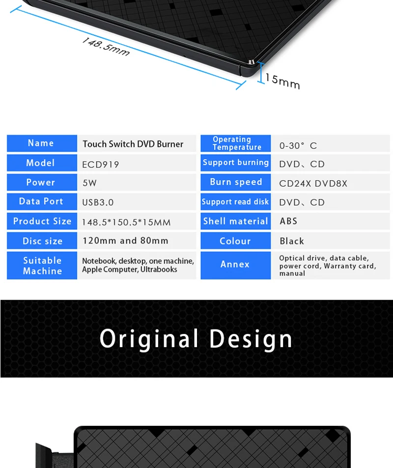 KuWFi Тип C USB 3,1 внешний DVD/CD горелка RW CD/DVD rom проигрыватель дисков оптический привод для Mac/PC/Apple ноутбук/OS/Windows