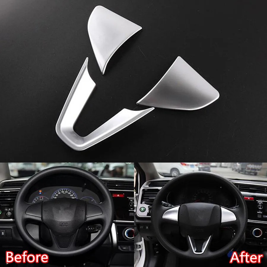 YAQUICKA 3Pcs set Auto Car Steering Wheel Trim Frame Covers Car styling Sticker Fit For Honda