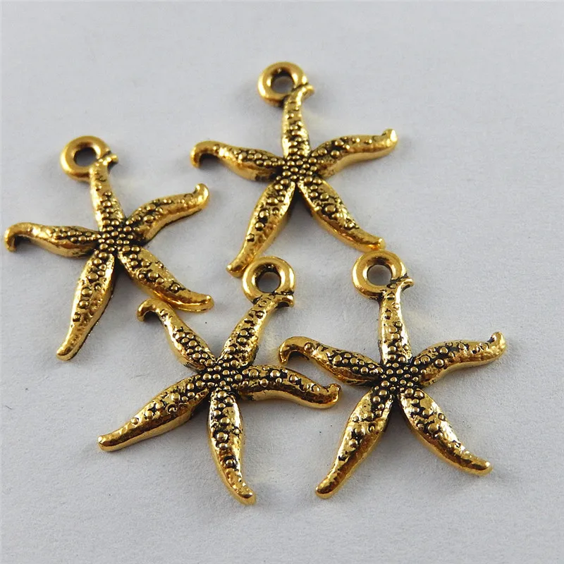 

Julie Wang 20PCS Antique Gold Color Pendants Imitation Starfishes Suspension Charms Jewelry Bracelets Accessories 18*17*2mm